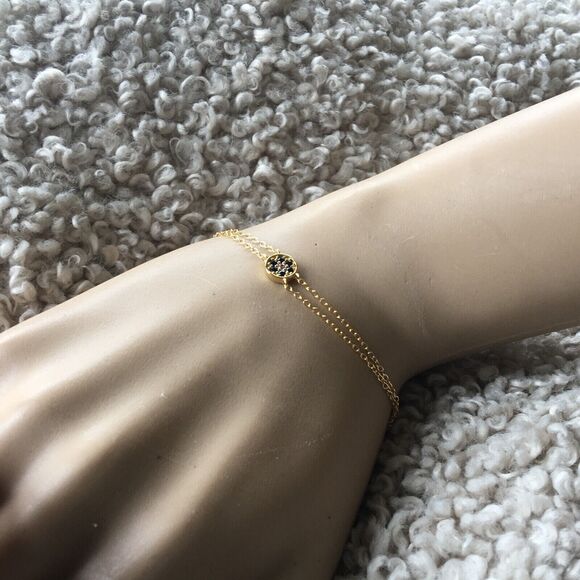 18K Gold Over Sterling Silver Bracelet Blue Cubic Zirconia Delicate Trace Chain - Picture 11 of 13